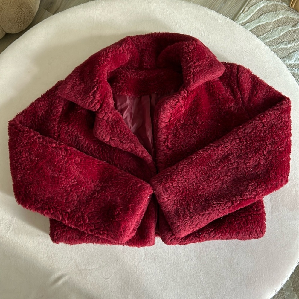 Red Sherpa Furry Jacket Small